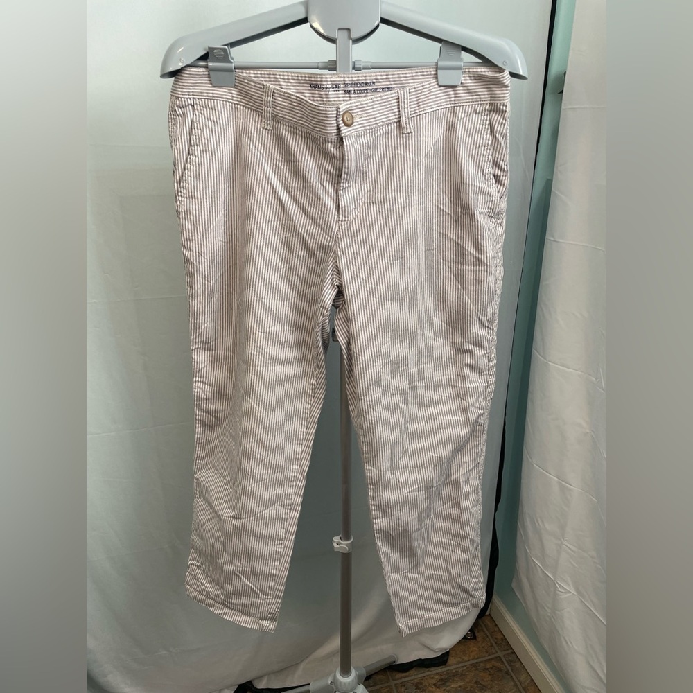 Gap Girlfriend Khaki Pants Women 12R Blue White Pinstripe Striped Trousers